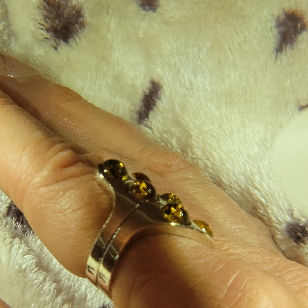 Natural Amber Sterling Silver Stackable Puzzle La… - image 6